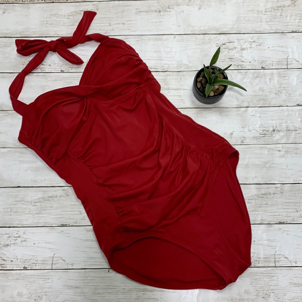 Jantzen Tie Neck One Piece Swimsuit Size 10 True Red